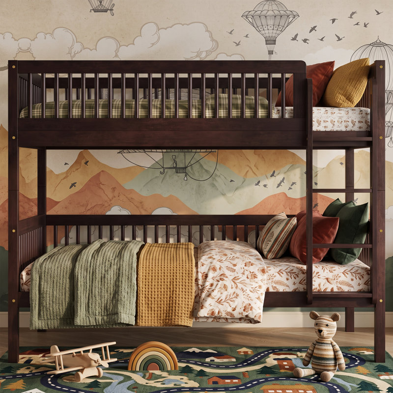 Solid Wood Twin Over Twin Bunk Bed, Espresso