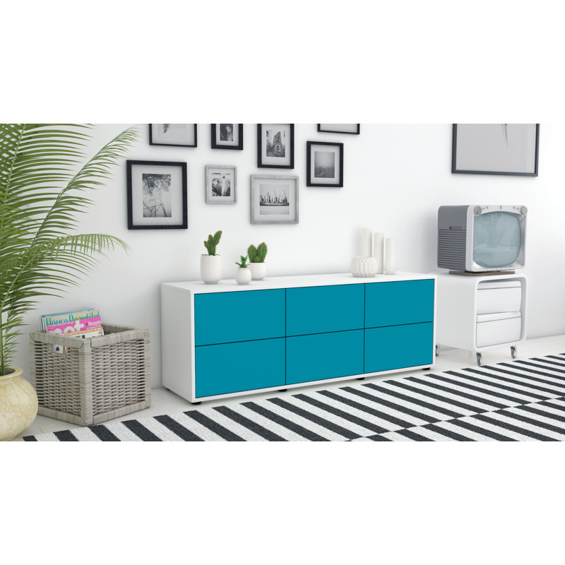 Wunderlich Unfinished TV Stand for TVs up to 60, Turquoise / Matte White