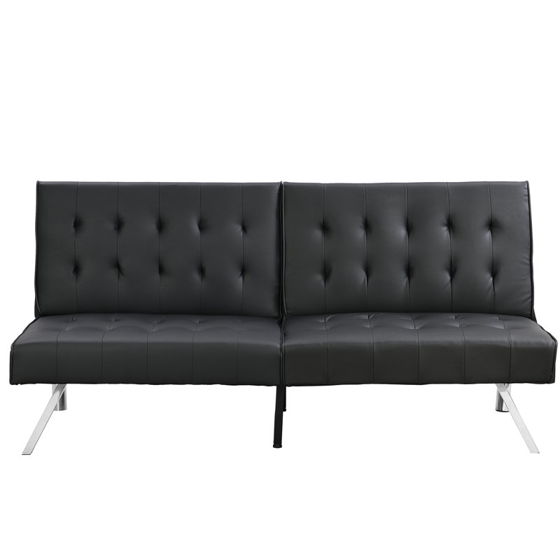 Comfortable With Wood Base, Stainless Leg, Black Leather, 42.52In Package Depth Modern Bed In Frame, 12.4In Height