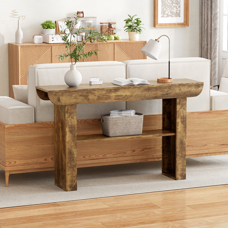 55" Farmhouse Console Table,Wooden Narrow Long Entryway Foyer Table, Brown