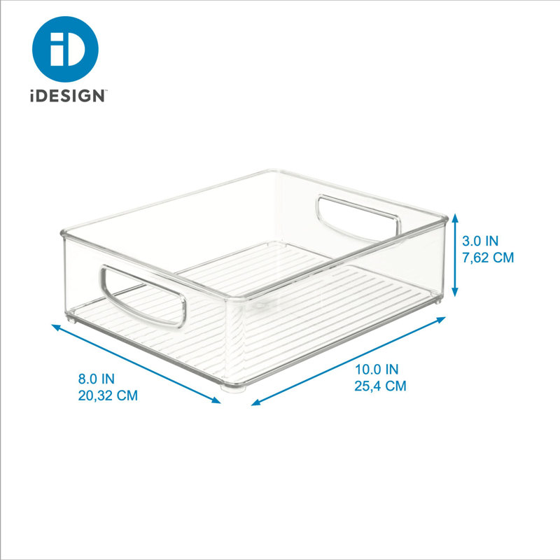 iDesign Plastic Stackable Kitchen Bin with Easy to Grip Integrated Handles, 10" x 8" x 3", Clear