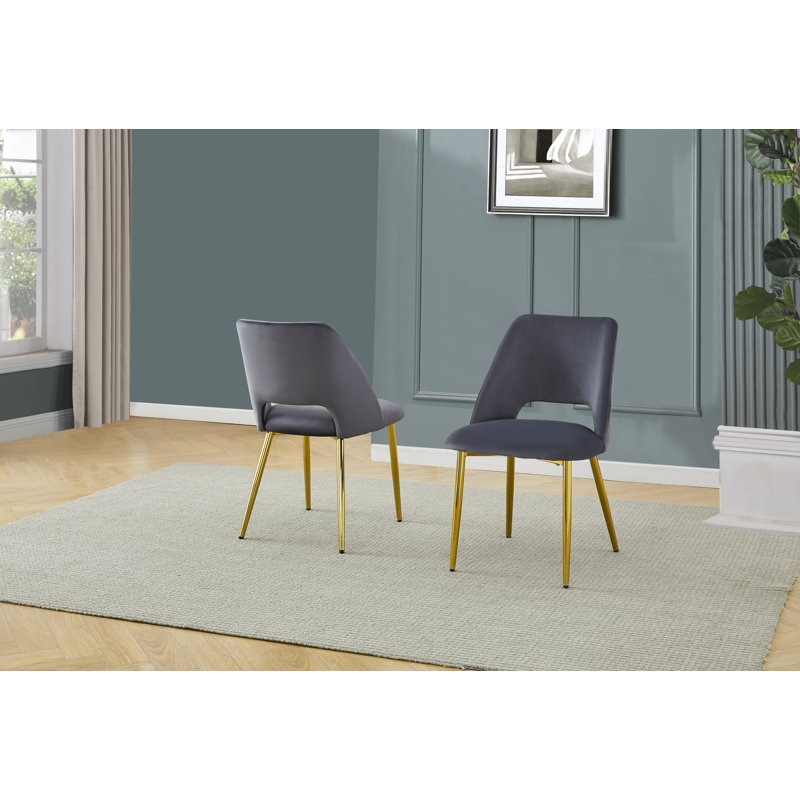Ivylynn Upholstered Side Chairs with Gold Chrome, Dark Gray Velvet