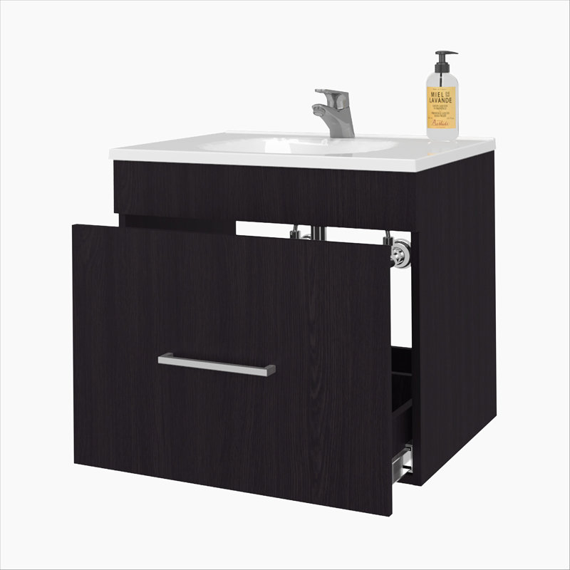 1-Drawer Floating Bathroom Vanity Set with Sink, Wenge