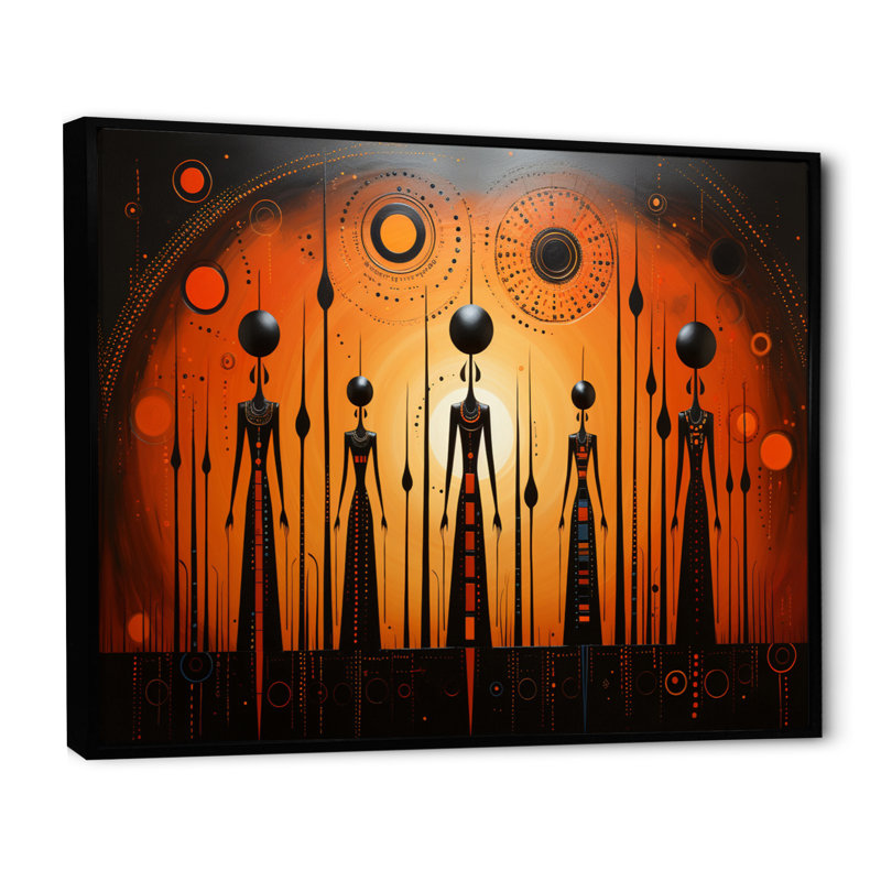 «African Tribal Rhythms V», reproduction d'art sur toile, Cadre flottant noir, H 16 po x l 32 po x P 1 po