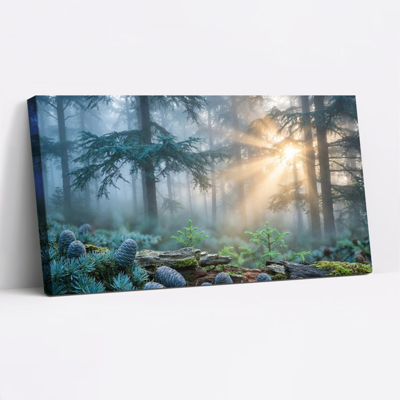 Ensemble de 1 tableau sur toile représentant un paysage de lever de soleil en forêt, 3216