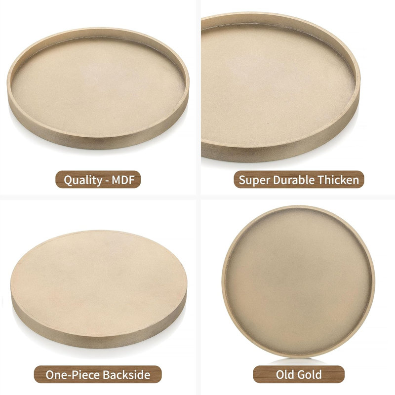 Champagne Gold Candle Plate Round Wood Tray