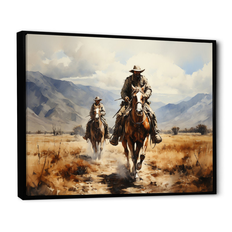 Cowboy Dusty Trails II - Cowboys, impressions sur toile, H 24 po x l 32 po x P 1 po, Cadre flottant noir