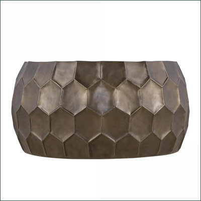 32” Round Aluminum Coffee Table with Gold Base - Hand-Hammered, Easy-Clean No Assembly