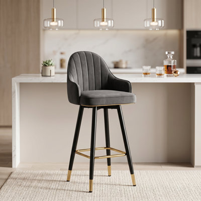 42 '' High Swivel Upholstered Bar Stools, Counter Stool with Metal Legs and Footrest