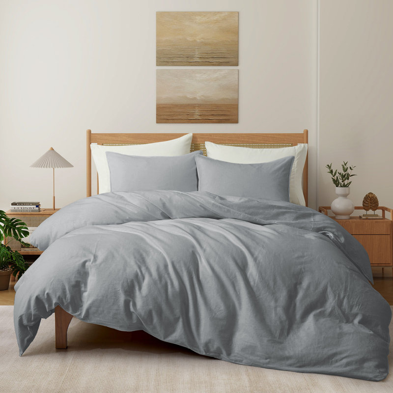 King Dark Gray Linen Cotton Duvet Cover Set