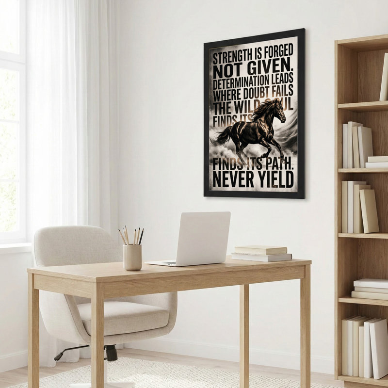 Toile noire encadrée en bois noir pour salon, chambre à coucher, bureau ou vestibule - décoration murale décorative avec motif de cheval