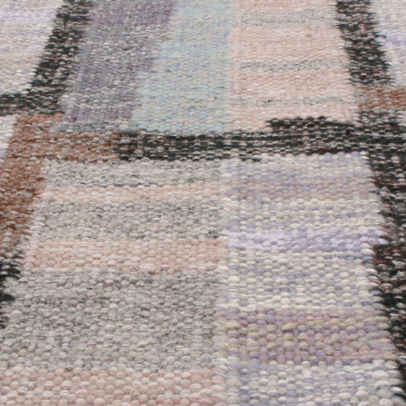 Rug & Kilim’S Scandinavian Geometric Gray And Blue Wool Rug, Rectangle 12' x 15'