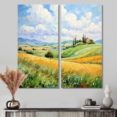 Vangogh Rolling Hills I - Décoration murale jaune 2 pièces