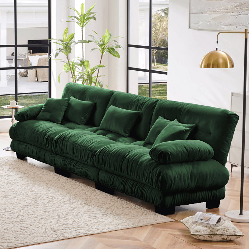 Canapé modulaire 3 places parfait pour les petits appartements Canapé modulaire à assise profonde, canapé en chenille, meubles rembourrés doux et confortables pour salon, appartement, studio, bureau, chenille, vert