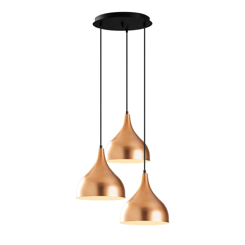 Luminaire suspendu en forme de dôme à 3 lumières Laelia, Cuivre / noir, Copper/Black