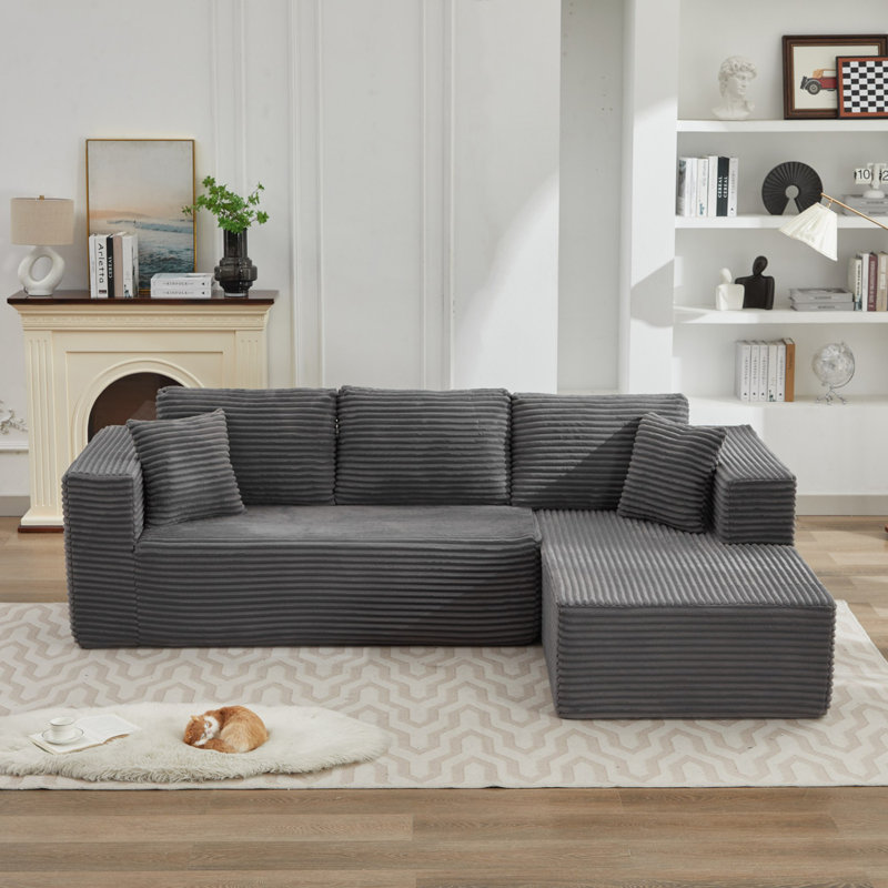 Canapé modulaire en velours côtelé avec méridienne et coussins Coist Boneless, Orienté à gauche (vu de face)