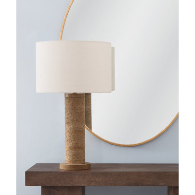 Adams Coastal Table Lamp with Rope Base & Linen Drum Shade, Boho Chic
