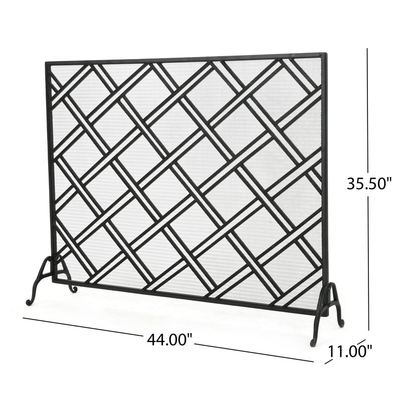 Pare-feu géométrique monobloc en fer noir avec grille de protection