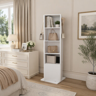 Armoire à bijoux et maquillage pivotante avec miroir pleine longueur et porte-manteau pour un rangement polyvalent dans la chambre