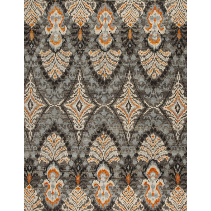 Jazz Hand Knotted Wool Area Rug, Rectangle 6' x 9', Armstrong Charcoal