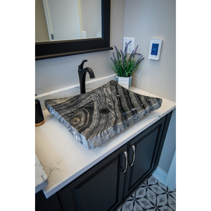 Eden Bath 17'' Polished Black/White/Grey Stone Rectangular Bathroom Sink