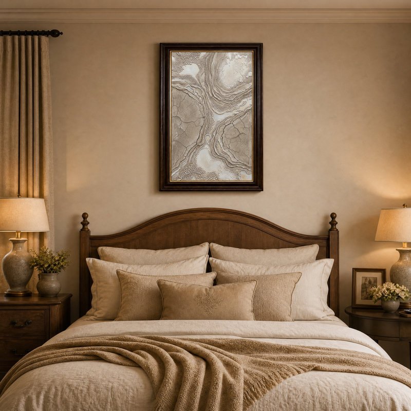 Tableau sur toile à texture beige craquelée terre et minéraux, H 18 po x l 12 po