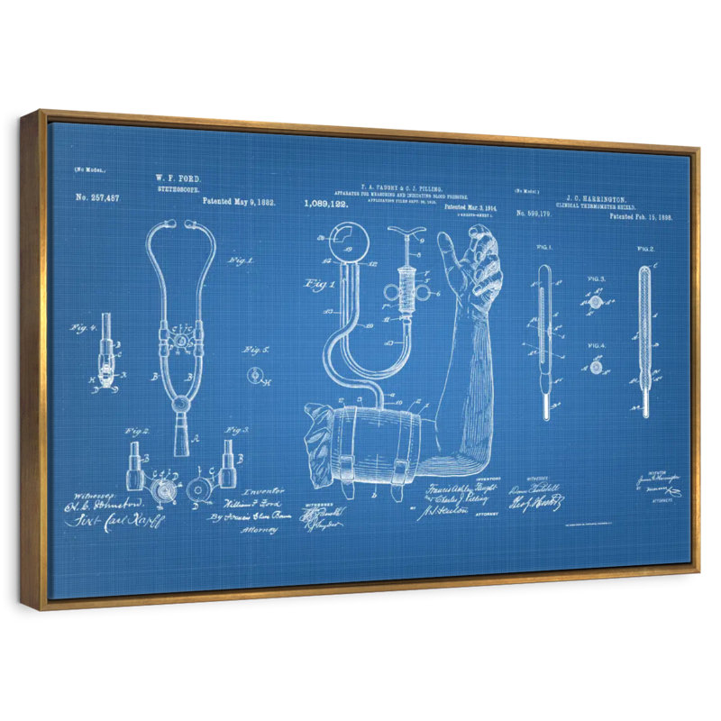 Matériel médical brevet bleu, Cadre flottant doré, 43 po x 29 po