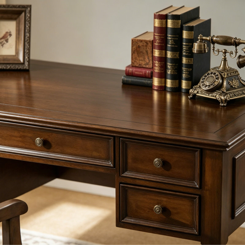 Retro Nut-brown Rectangle Solid Wood Writing Desk, 30.7" H x 47.24" W x 23.62" D