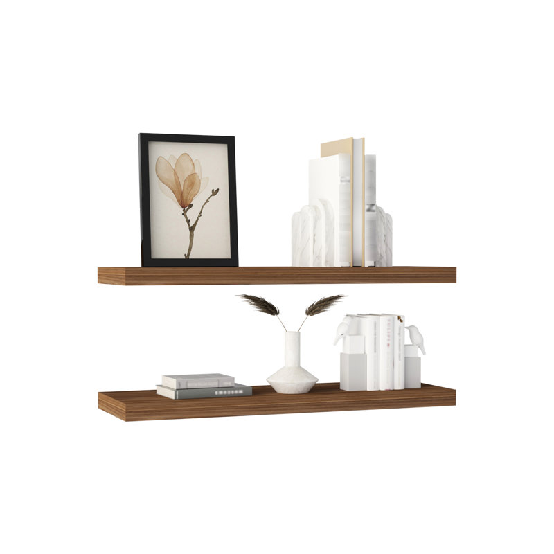 2 tablettes flottantes de 31,5 po de largeur. Élégant et pratique pour la chambre à coucher, la salle de bain, le bureau. Supports dissimulés pour un décor minimaliste. 2 x salon.