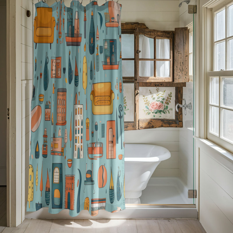 Zany City - Rideau de douche Premium, H 74 po x l 71 po
