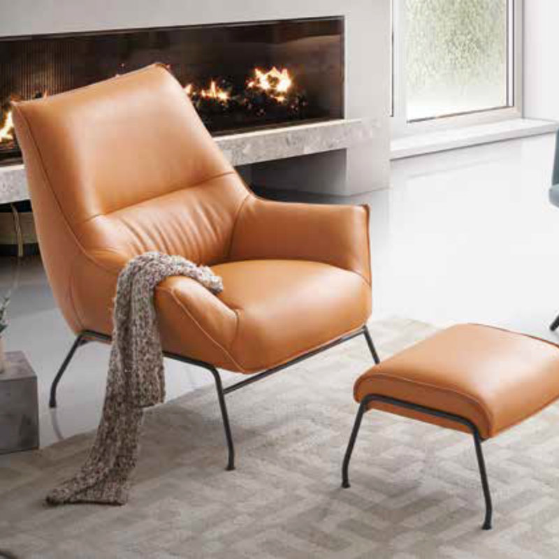 Fauteuil d'appoint et repose-pieds en cuir fleur, Grès