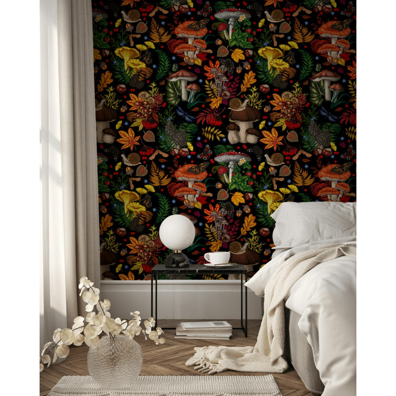 Papier peint botanique foncé Enchanted Forest Mushroom