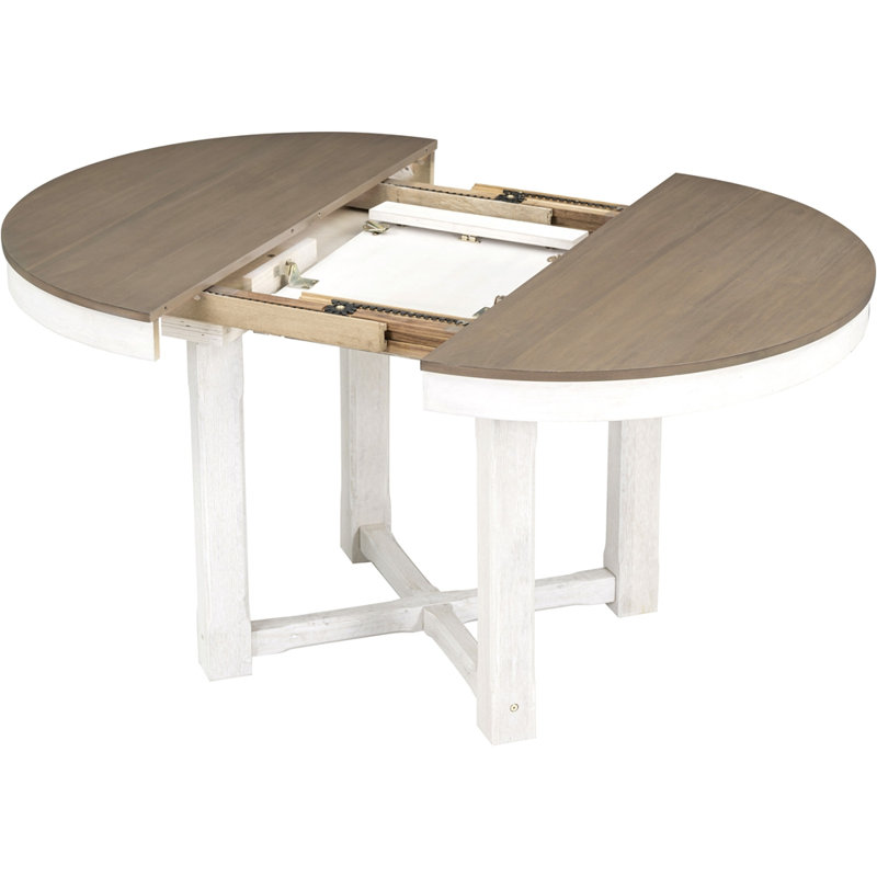Ensemble de table de salle à manger 5 pièces et 4 chaises avec accoudoirs (brun et blanc), Brun, Blanc, Blanc