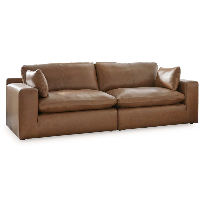 Causeuse modulaire en cuir caramel Emilia 2pc, 2, H 36 po x l 98 po x P 41 po