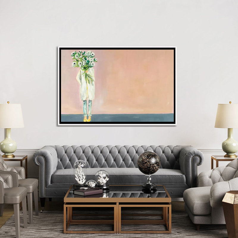 Anemone Painting by Meredith Steele - Painting, 26" H x 40" W x 1.5" D, White Framed Canvas