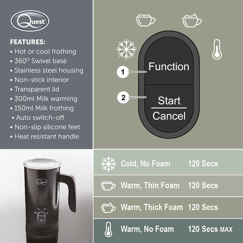 Quest Automatic Milk Frother, Black