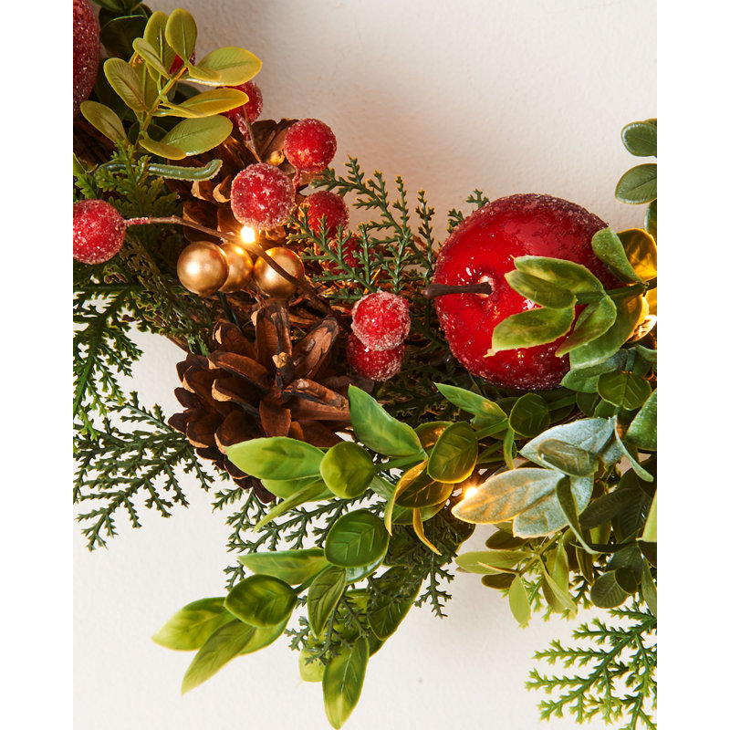 Pre-Lit Frosted Berry Mixed Tip Wreath