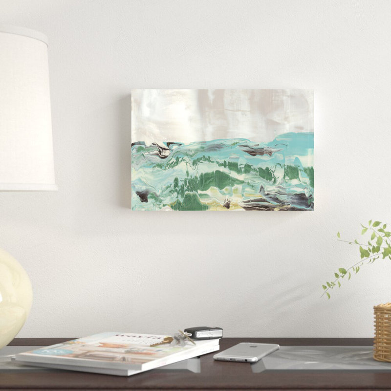 «Mint and Aqua Horizon III» par Lila Bramma - peinture sur toile tendue, H 8 po x l 12 po