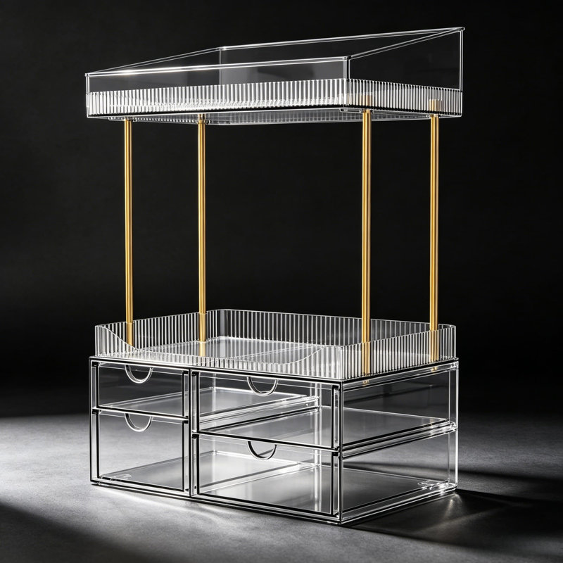 Organisateur de maquillage transparent en acrylique avec 6 tiroirs - Rangement de comptoir de salle de bain empilable pour la vanité, les soins de la peau, les cosmétiques, les parfums et les produits de beauté essentiels - Organisateur de dessus de co