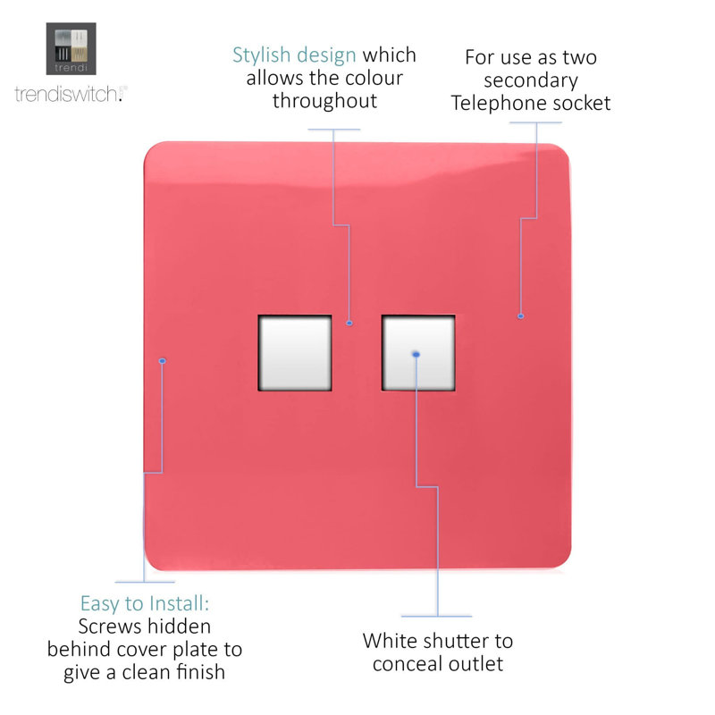 Trendi Switch 2 Gang Cat 3 Telephone Socket, Strawberry