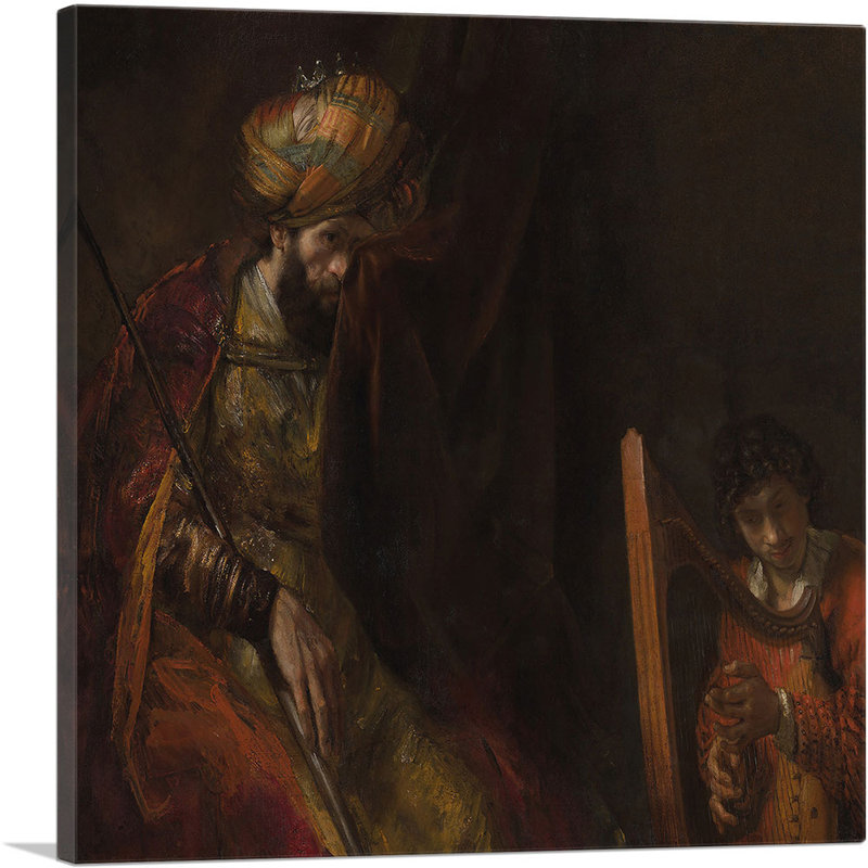«Saul and David 1658» par Rembrandt van Rijn, reproduction d'art sur toile tendue, H 26 po x l 26 po x P 0,75 po