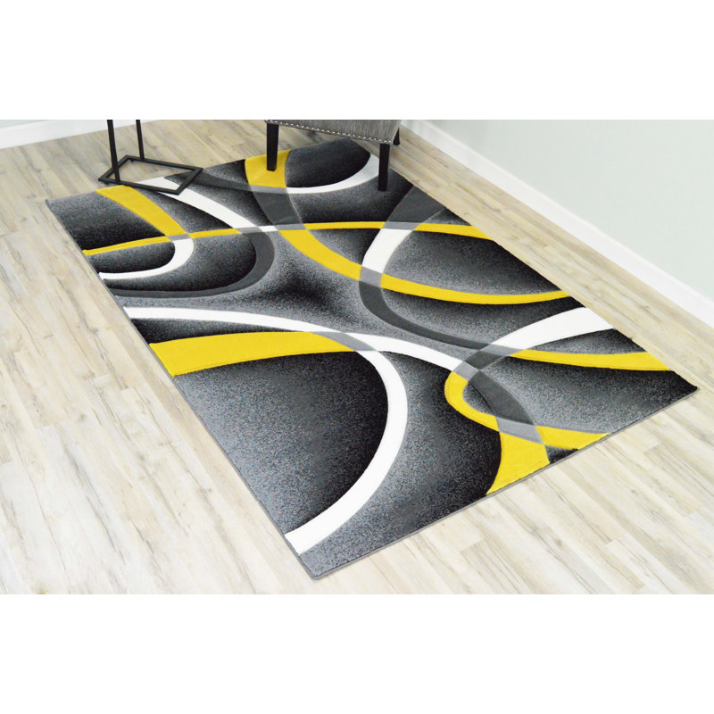 Tapis abstrait gris / jaune Mccampbell, Rectangle 10 pi x 13 pi
