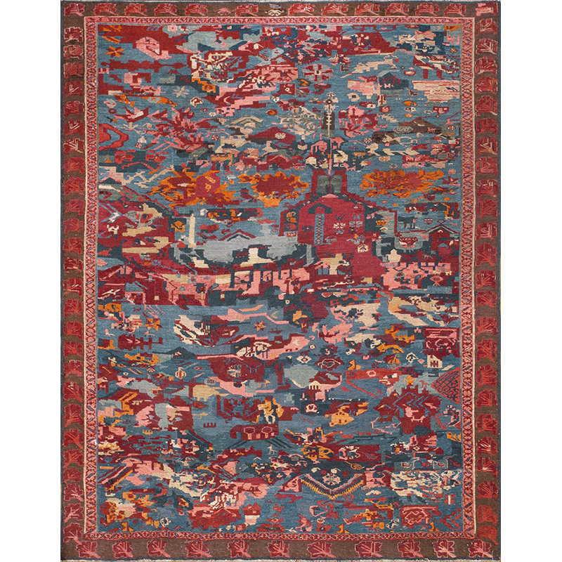 Unusual Tribal Abstract Antique Caucasian Soumak Small Light Blue Flat Weave Rug