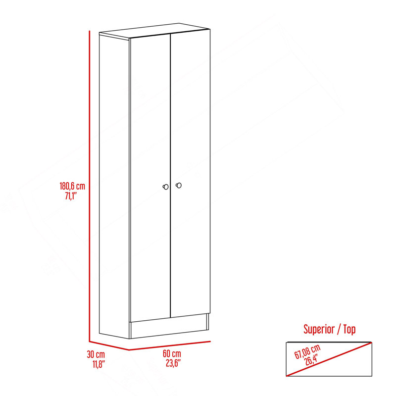 Armoire à rangement multiple, double porte, cinq tablettes - chêne clair / noir, Chêne clair