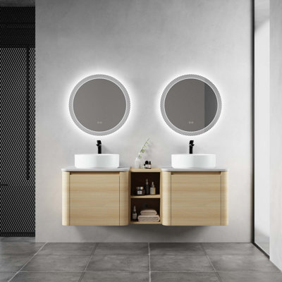 Meuble-lavabo mural 60 po avec lavabo d'art en céramique et 1 tablette de rangement, porte à fermeture en douceur