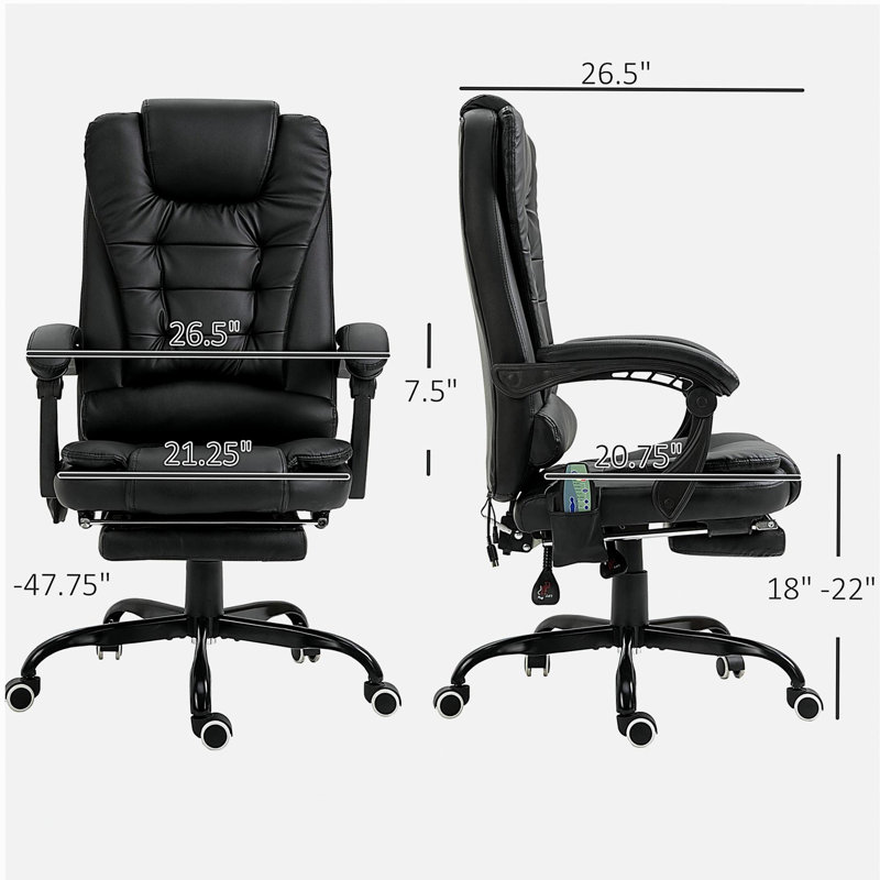 Fauteuil de massage vibrant 7 points, fauteuil inclinable de direction haut dossier avec support lombaire, repose-pieds, dossier inclinable, hauteur réglable, noir