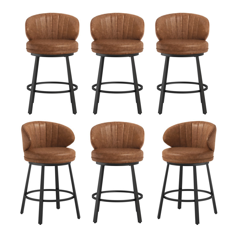 Modern Upholstered Swivel Bar Stools With Metal Frame, Brown, 6