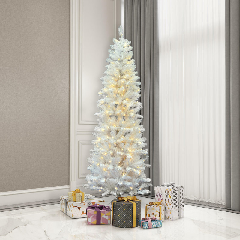 Sparkle White Spruce Pencil Artificial Christmas Tree, 7.5' H, Warm White LED