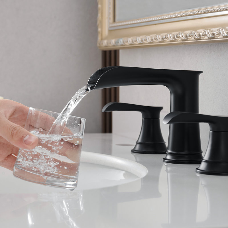 Robinet de lavabo de salle de bain - Noir espacé de 8 pouces avec fabrication en laiton massif et bonde escamotable à 2 poignées latérales