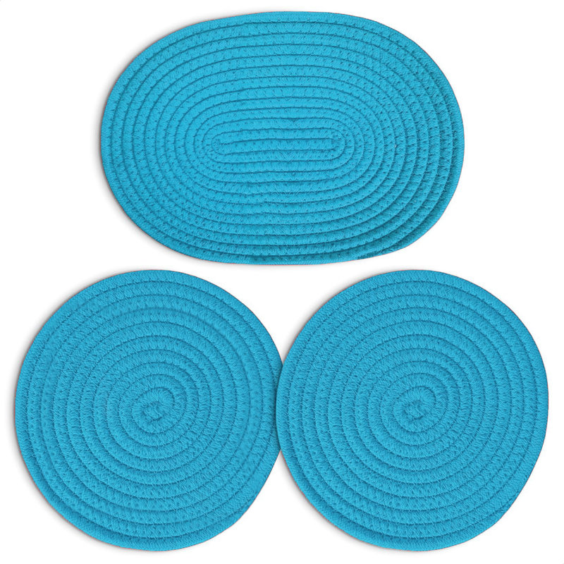 Polyester Round 3 Piece Trivet Set, Blue